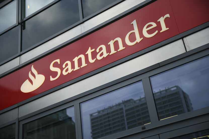 BERLIN, GERMANY - JANUARY 17:  The logo of Spanish bank Santander hangs at a branch on...