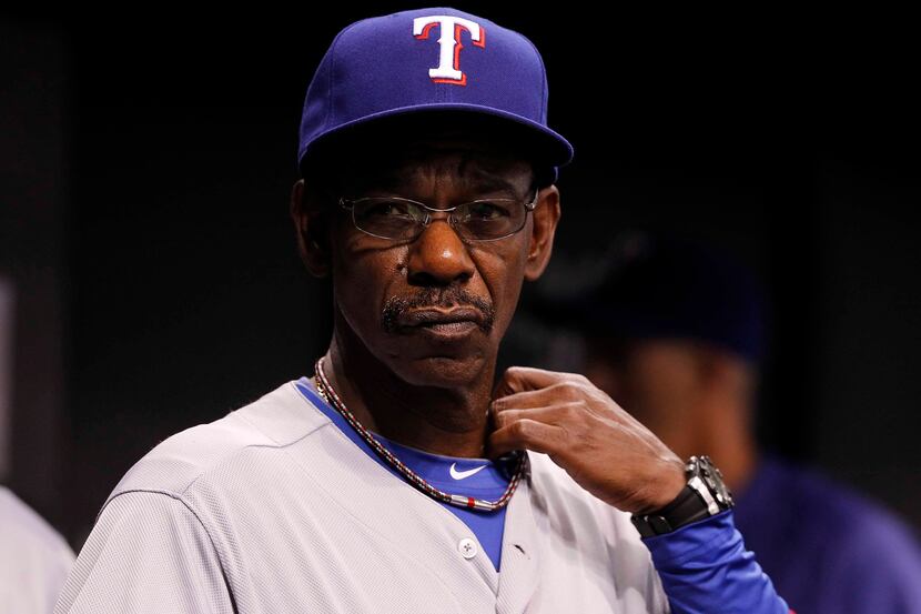 Ron Washington of the Houston Astros stands on the field holds his bat before an MLB game in...