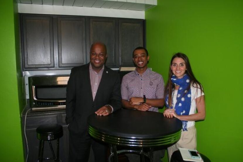 
Dennis Coleman, Donovan Coleman and Ashley Daly stand in what’s called the Green Room, a...