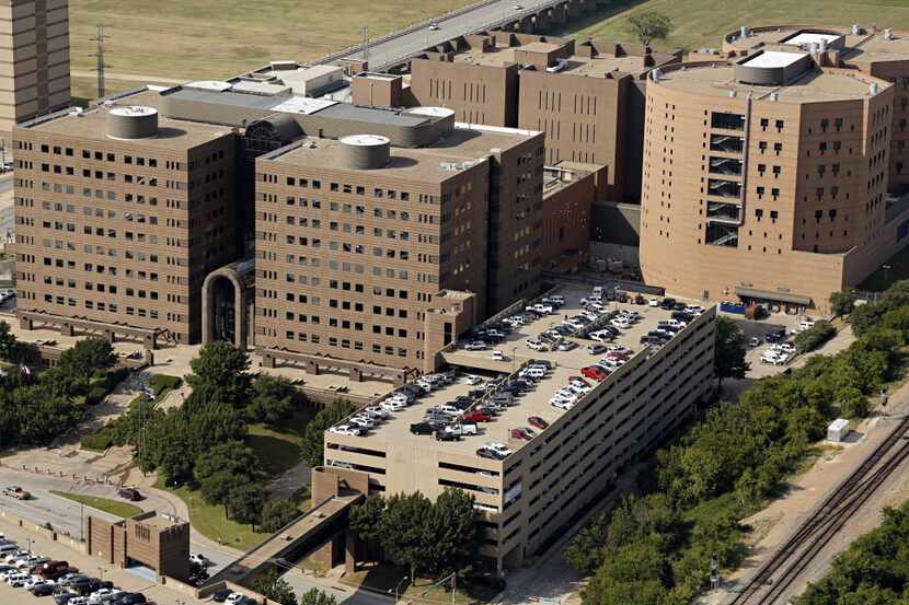 Aerial photo of the Frank Crowley Courts Building (left) and Lew Sterrett Justice Center in...