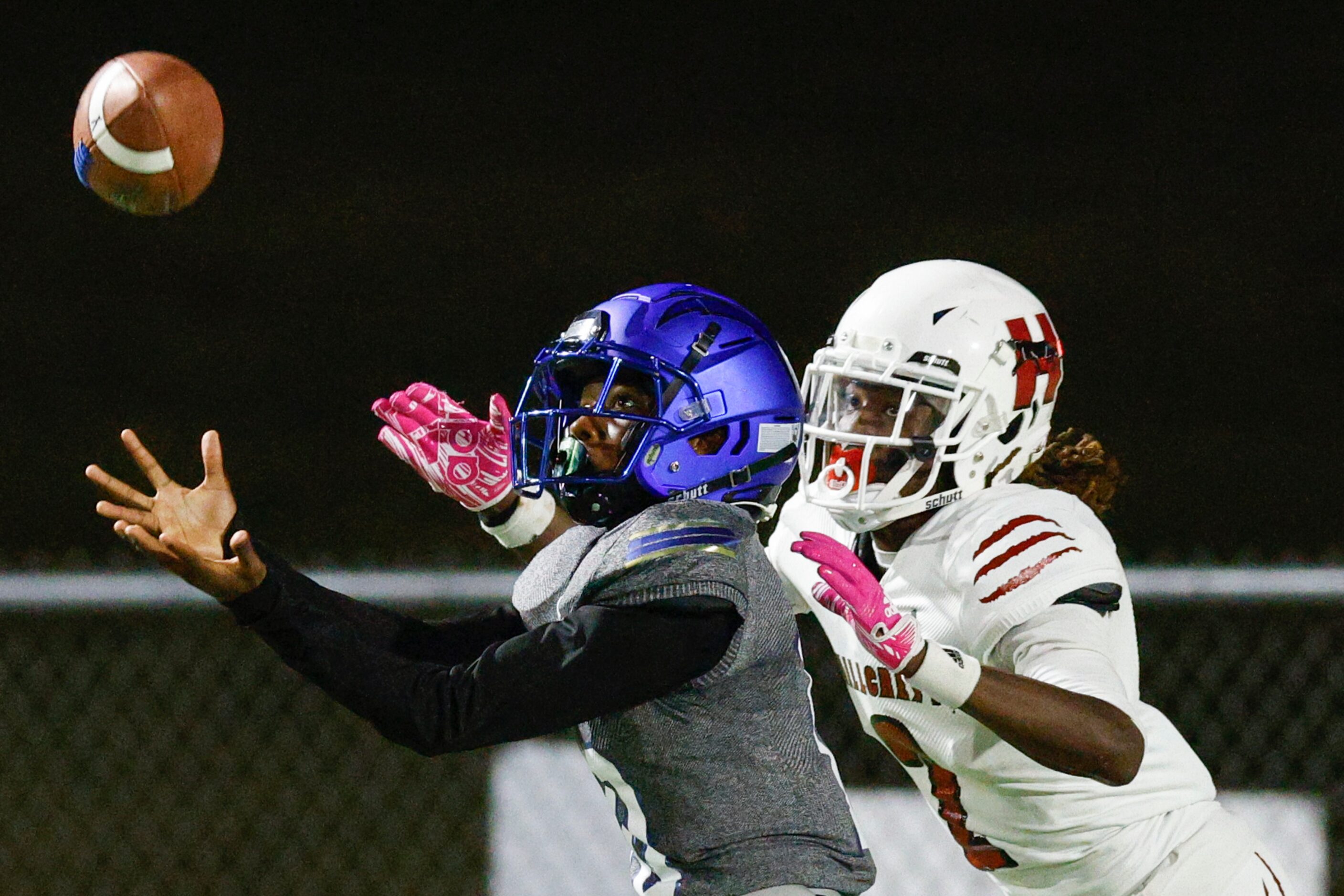 Conrad wide receiver Christian Byrum (10) completes a catch ahead of Hillcrest defensive...