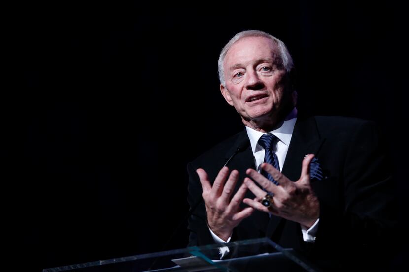 Jerry Jones speaks during National Football Foundation Hall of Fame event at Omni Hotel,...