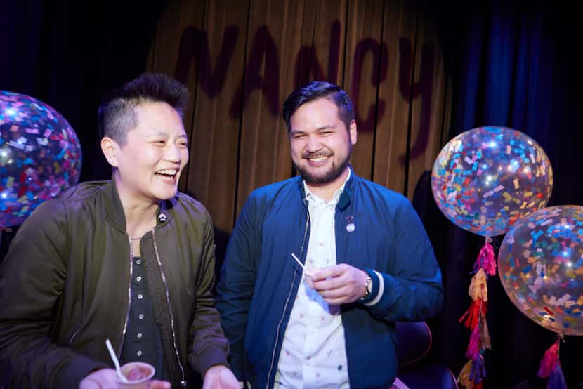 The hosts of the popular new LGBTQ podcast 'Nancy' are Kathy Tu (left) and Tobin Low. The...