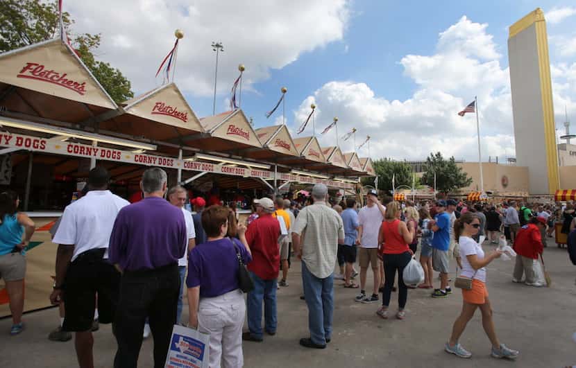 A typical scene at the Fletcher's Corny Dog stands at the State Fair of Texas in Fair Park.  