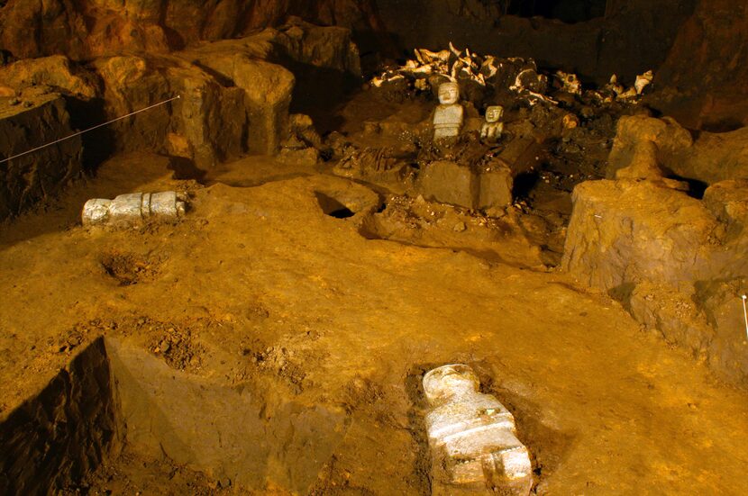 Sculptures unearthed at the Teotihuacan archeological site in Mexico. Mexican archaeologists...