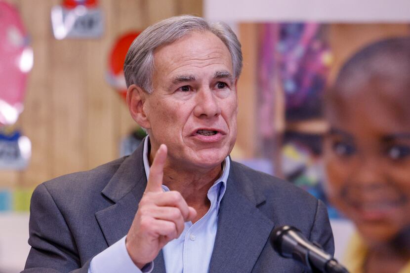 Gov. Greg Abbott speaks after an education roundtable at The King’s Academy in Dallas,...
