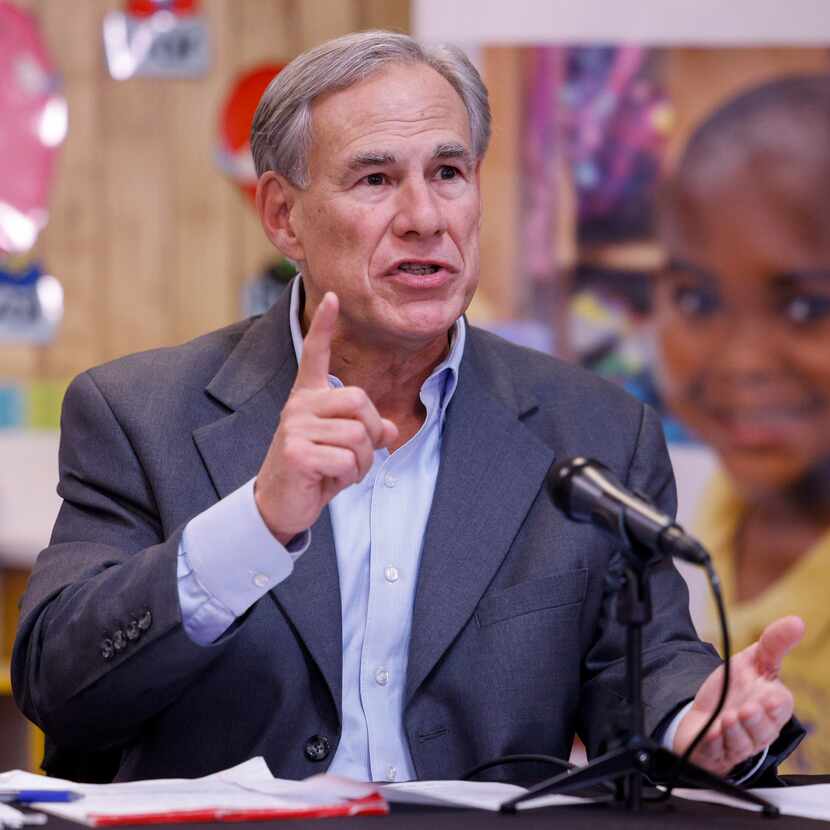 Gov. Greg Abbott speaks after an education roundtable at The King’s Academy in Dallas on...