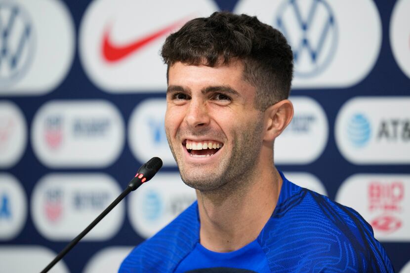 Christian Pulisic of the United States attends a press conference before a training session...