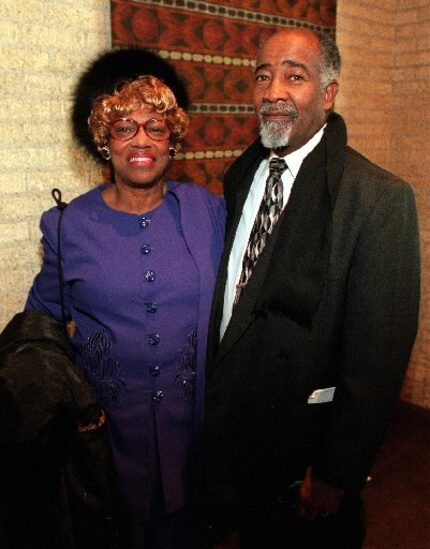 Earlie and Eli Davis pose at the 41st Annual Ebony Fashion Fair held at Fair Park's Music...