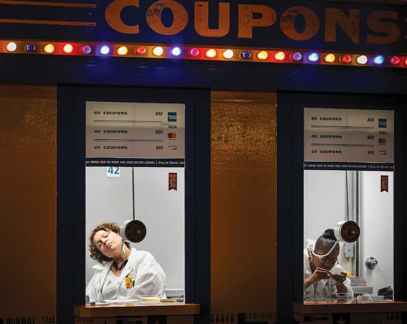 With no guests in sight near 10 p.m., Brandy Mosley dozes off at the end of a 12-hour shift...