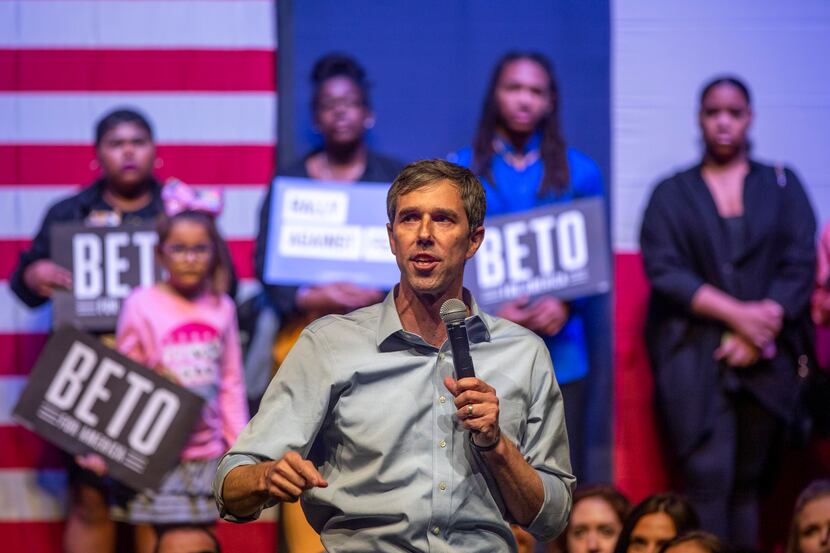 Democratic presidential candidate and former Texas Rep. Beto O'Rourke addresses the crowd at...