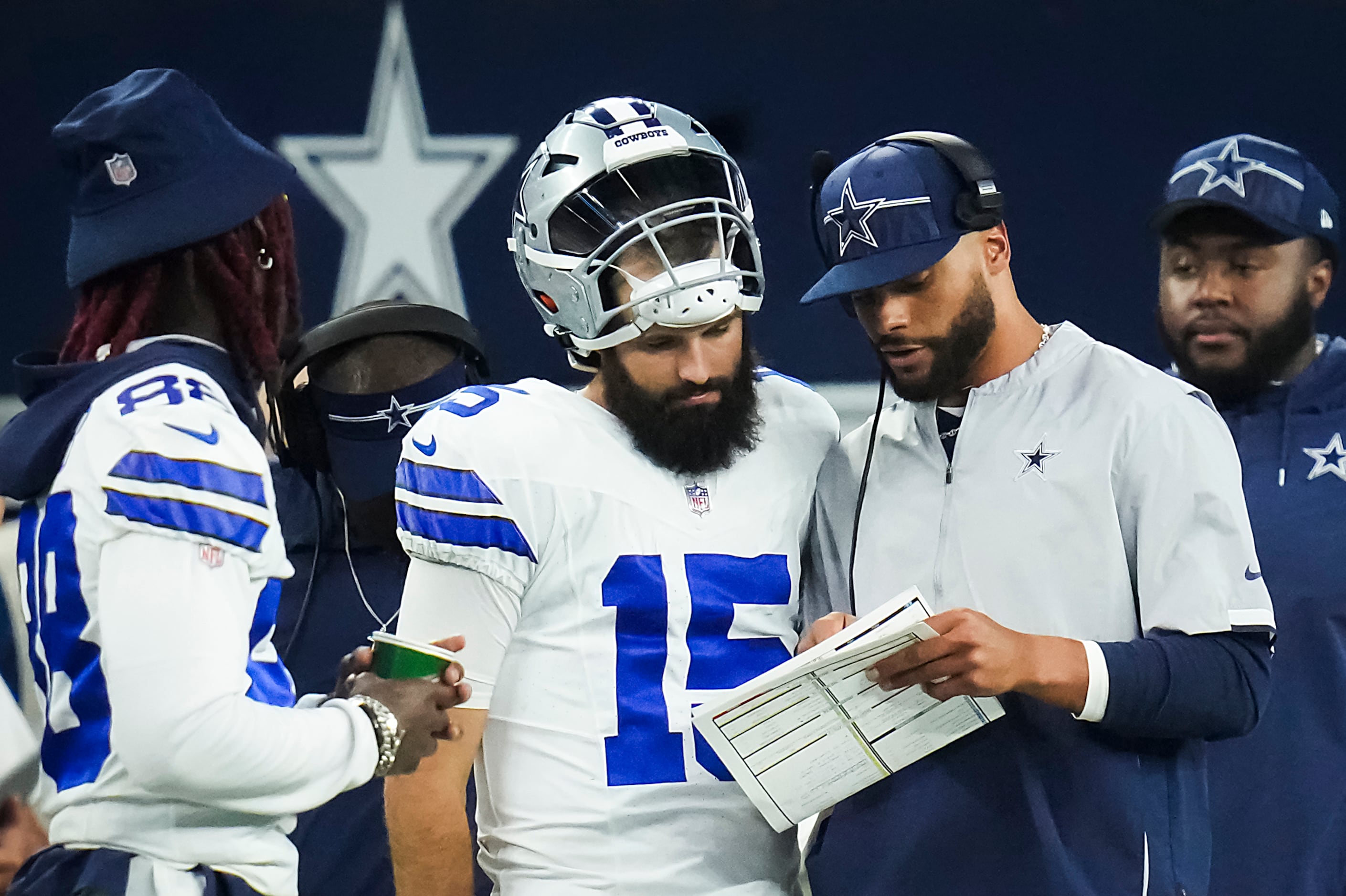 Dallas Cowboys quarterback Will Grier in action before an NFL football  game, Sunday, Oct. 16, 2022, in Philadelphia. (AP Photo/Matt Rourke Stock  Photo - Alamy