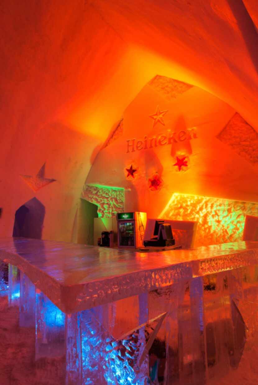 The Ice Bar at Hôtel de Glace can hold up to 400 patrons.  While Heineken is a sponsor, few...