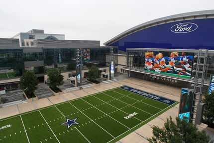 The Plaza and the Ford Center can be seen from the pool deck on Wednesday, April 26, 2017....