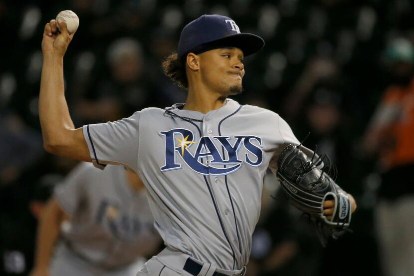 Tampa Bay Rays starter Chris Archer throws against the Chicago White Sox during the first...