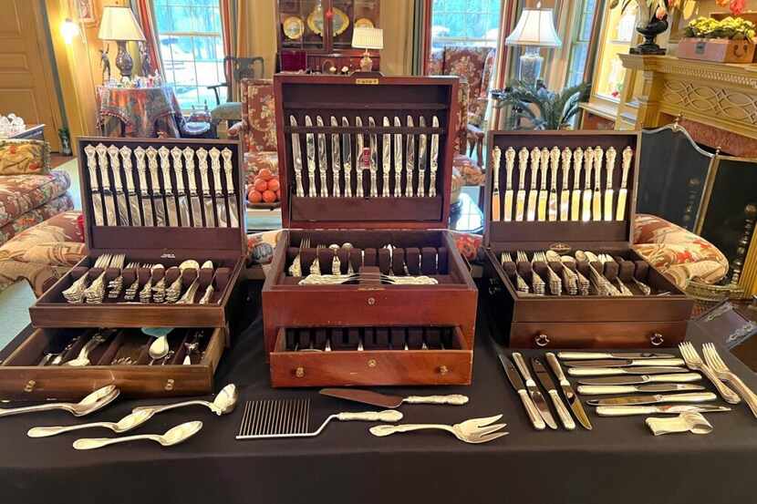 Silver flatware at a Graham estate sale held by Dallas-based Janelle Stone Estate Services.