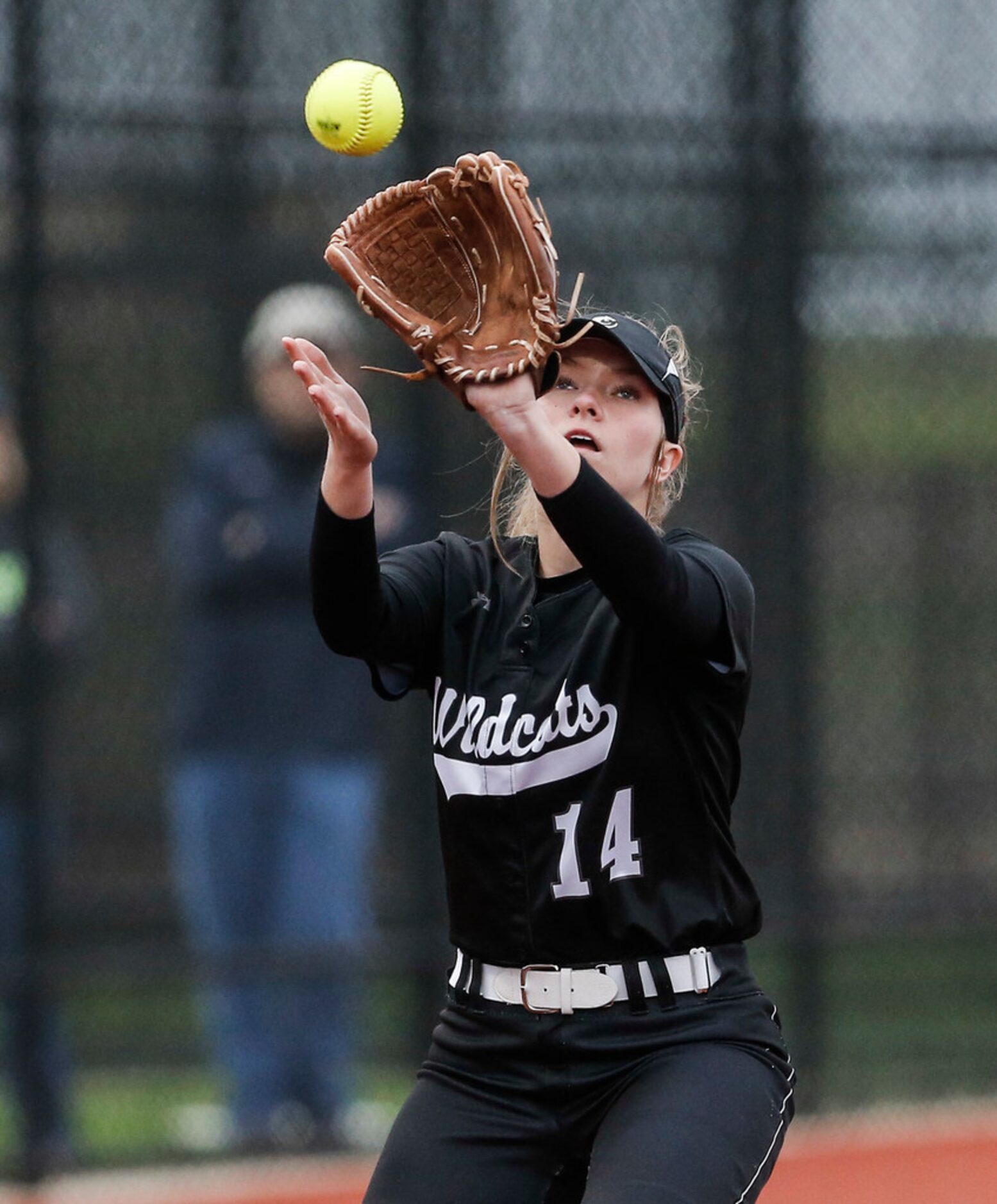 Denton Guyer third baseman Jenna Rover catches an infield pop fly hit by EatonÃs Kennedy...