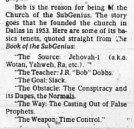 Snip from the article published August 31, 1983 about the Church of SubGenius.