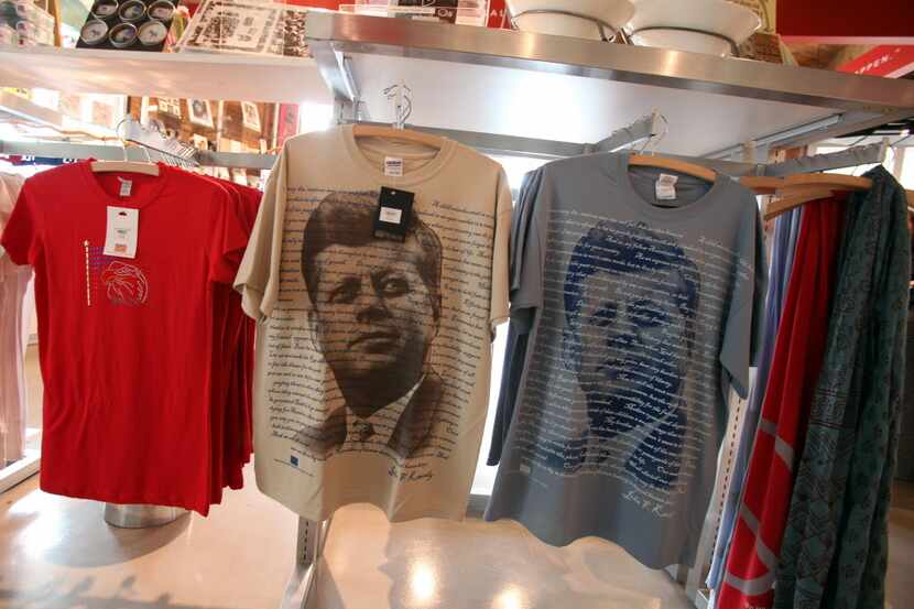 T-Shirts for sale at the Sixth Floor Museum Store & Cafe at Dealey Plaza in downtown Dallas.