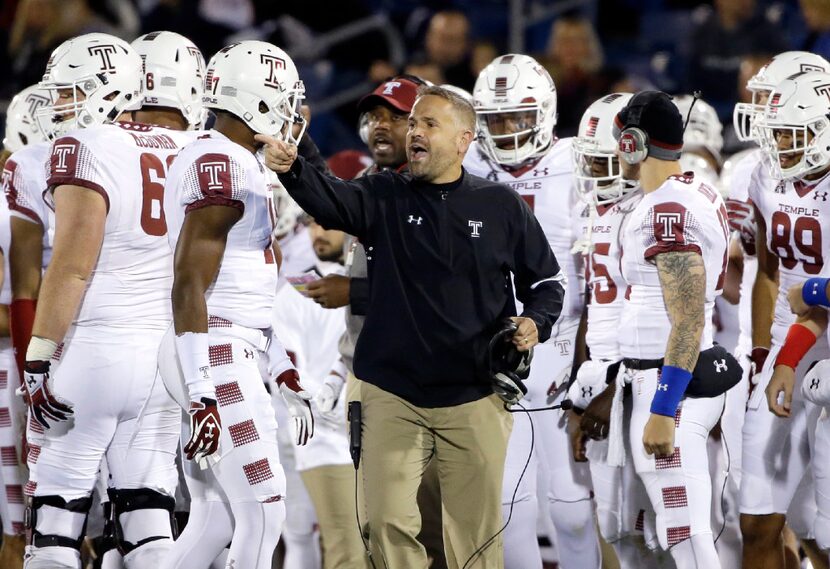 Temple coach Matt Rhule talked to his players during the first half of the team's NCAA...