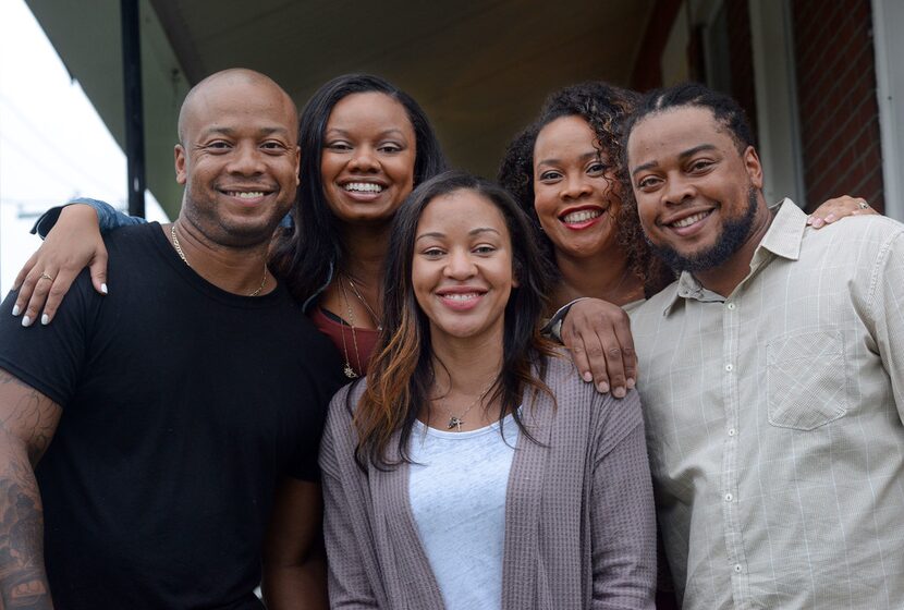 From left, Kevin Overton of Philadelphia, Cherjon Overton of Deptford, N.J., Sally Armstrong...