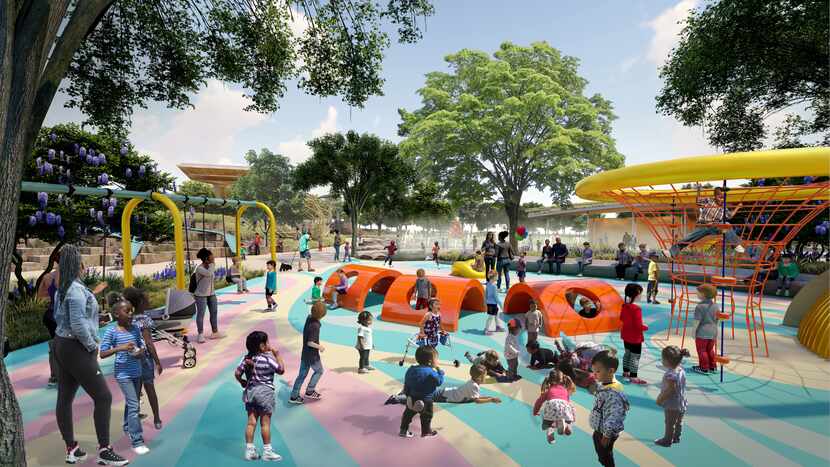 This rendering shows one of the two play areas in the new Community Park, which is scheduled...