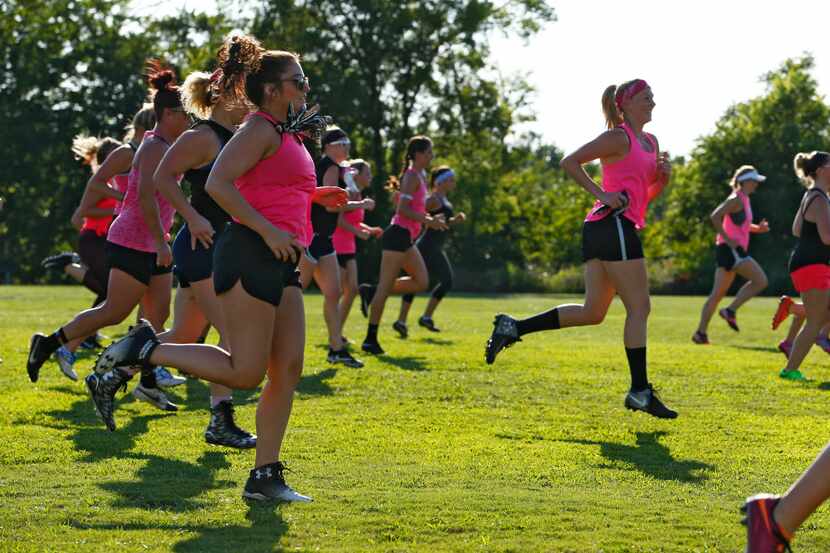 Team Blonde practiced for last year's powder puff game at Dallas Lutheran School in Dallas.