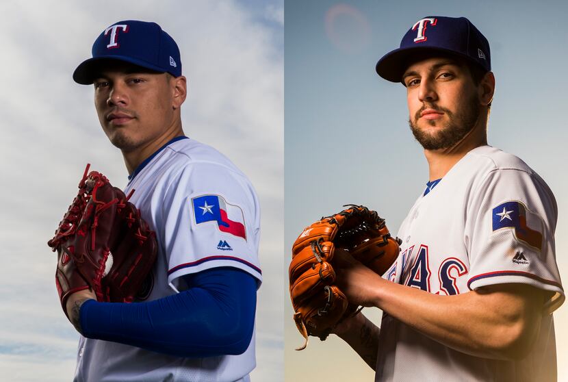 Texas Rangers pitchers Keone Kela (left) and Joe Palumbo (right). (Staff photos/The Dallas...