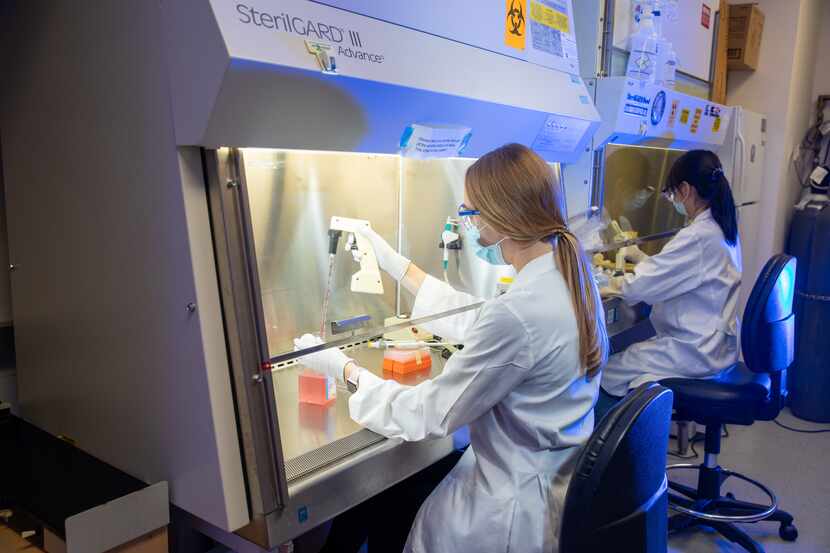 Workers in a lab at ReCode Therapeutics, a biopharma company that got its start in a...