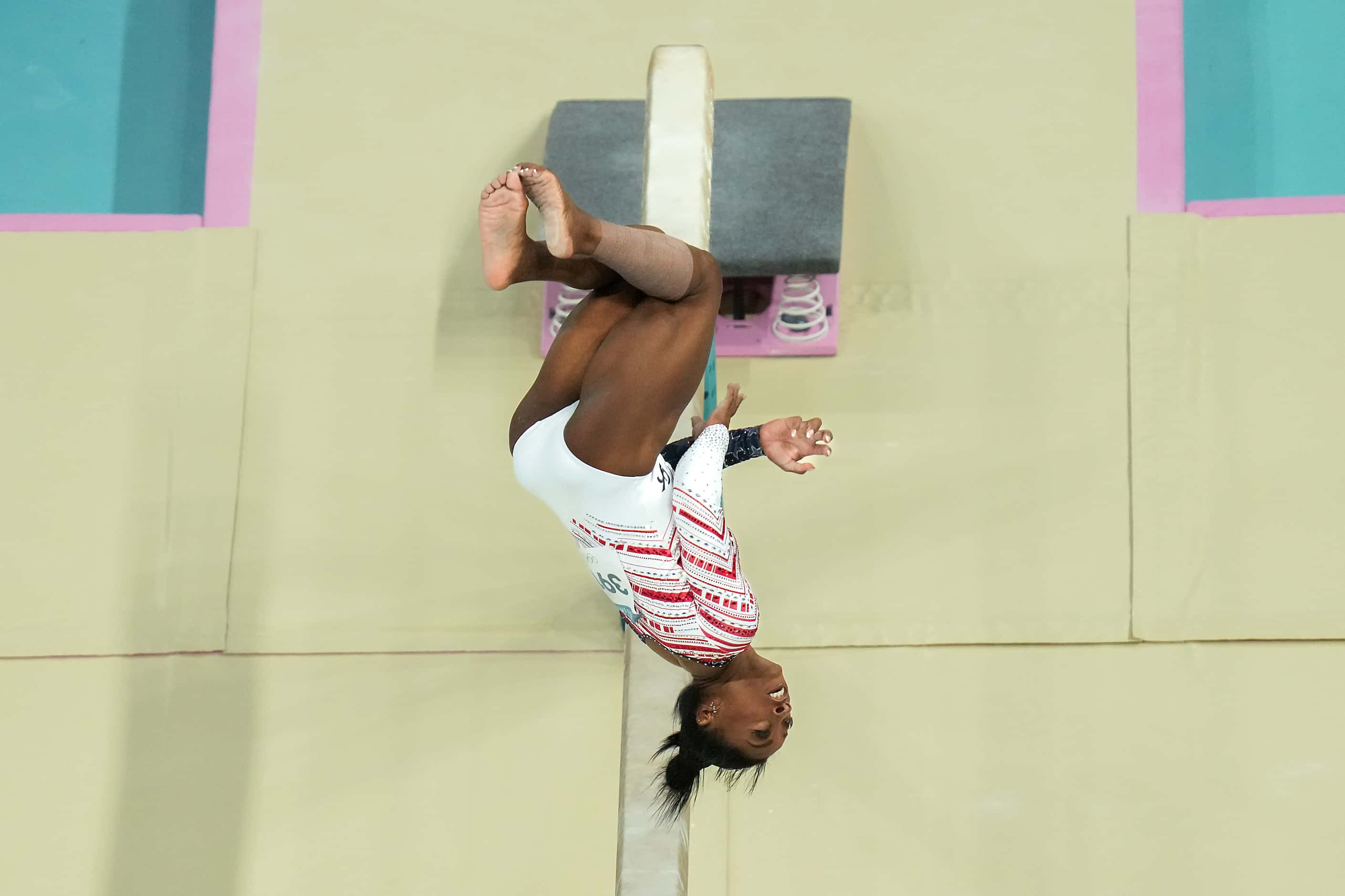 Simone Biles of the United States competes on the balance beam during the women’s gymnastics...
