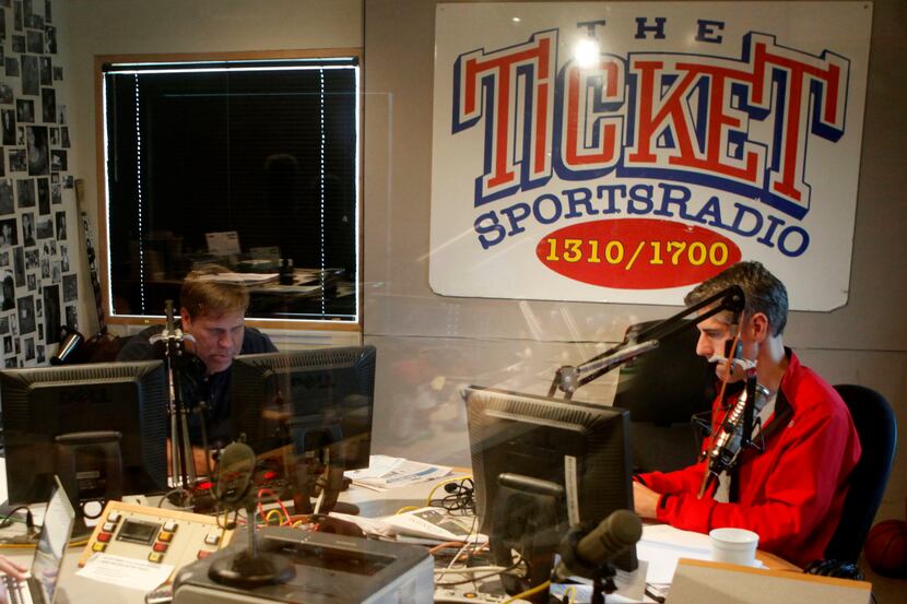 The Ticket's morning show's George Dunham, left, and Craig Miller on air during their show...