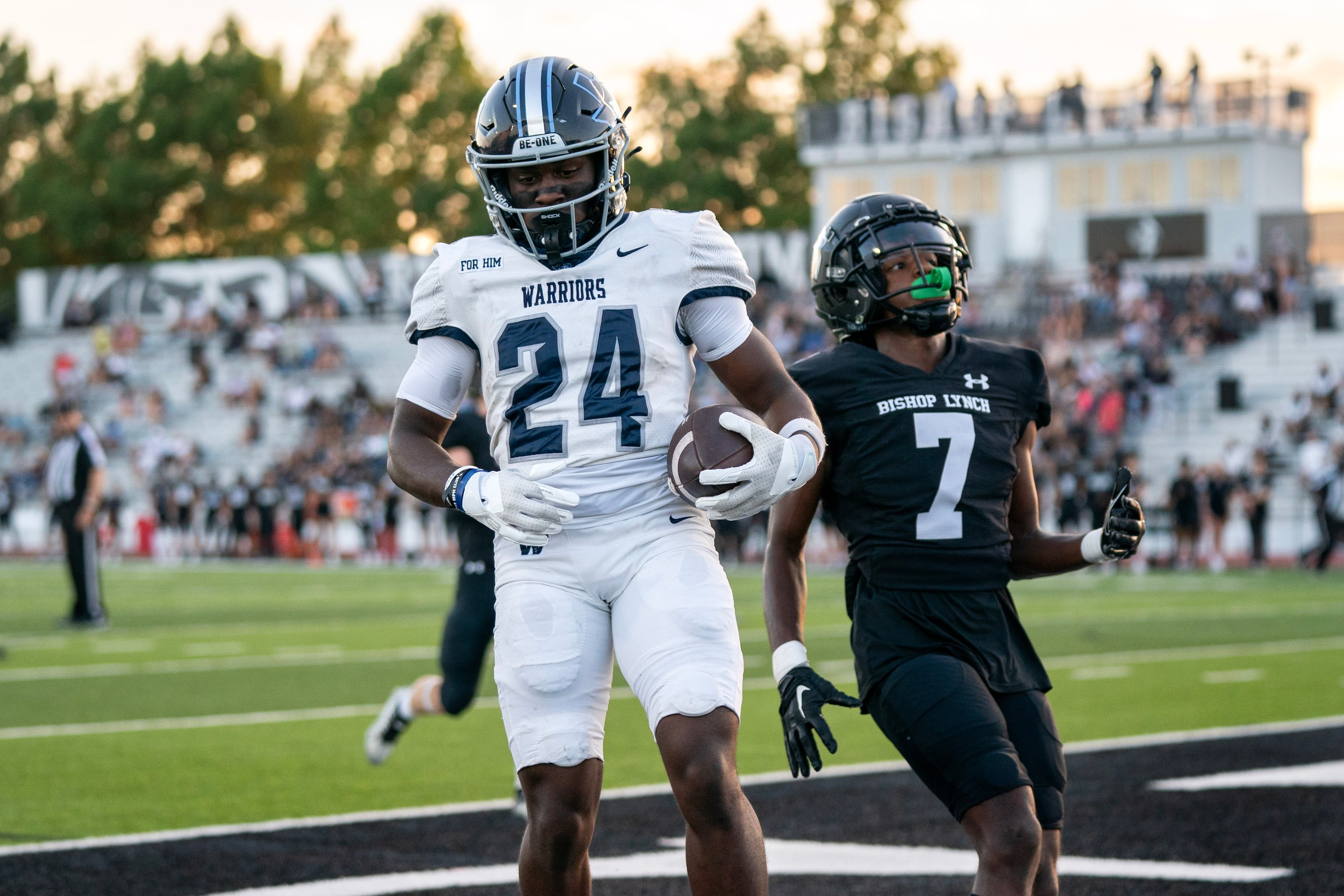 Argyle Liberty Christian junior wide receiver Quinton Brown (24) trots into the end zone in...