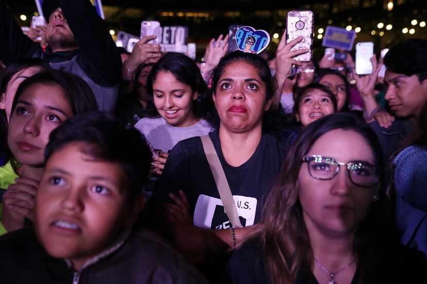  Supporters listened to U.S. Senate candidate Beto O'Rourke in El Paso Tuesday as he...