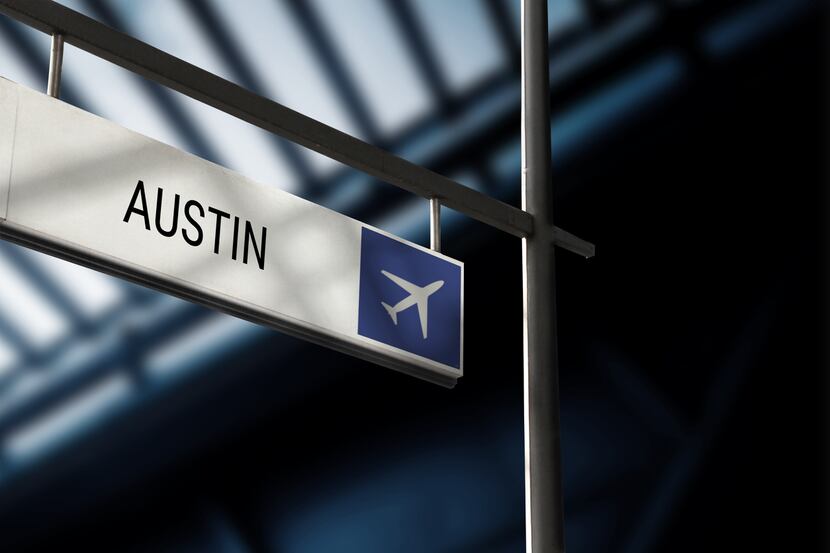 Airport departure for Austin information board sign.