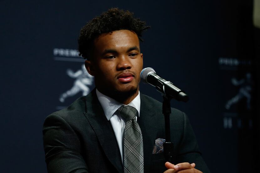 NEW YORK, NY - DECEMBER 08:  Kyler Murray of Oklahoma speaks at the press conference for the...