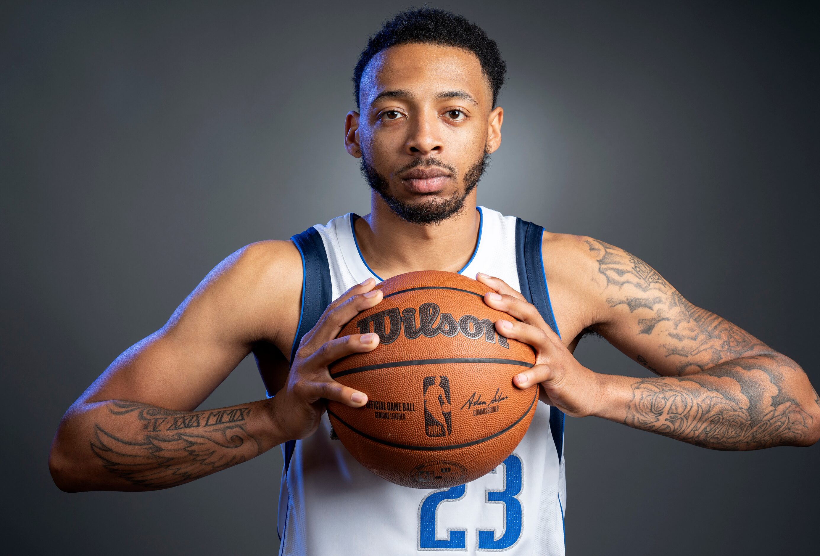 Dallas Mavericks guard Carlik Jones (23) poses for a portrait during the Dallas Mavericks...