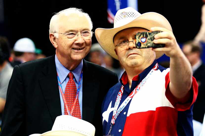 Former Texas senator Phil Gramm became part of Texas delegate Mark De Young's selfie on the...