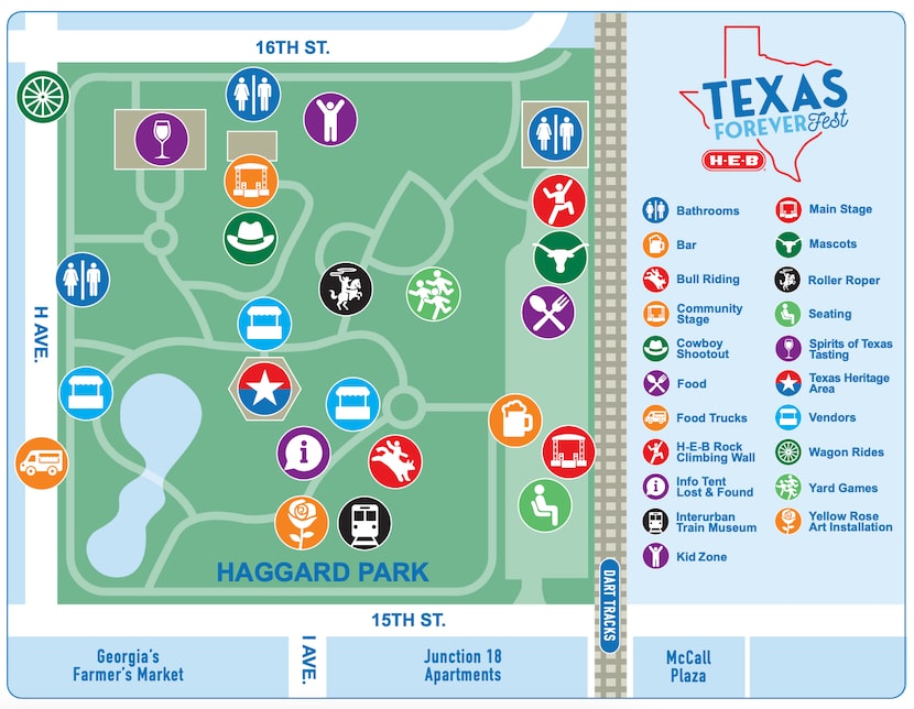 Mapa del festival en el Haggard Park de Plano