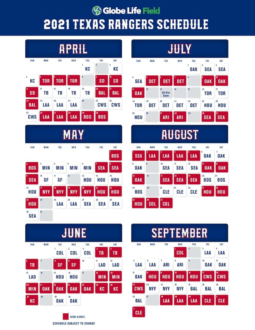 Texas Rangers' 2021 schedule