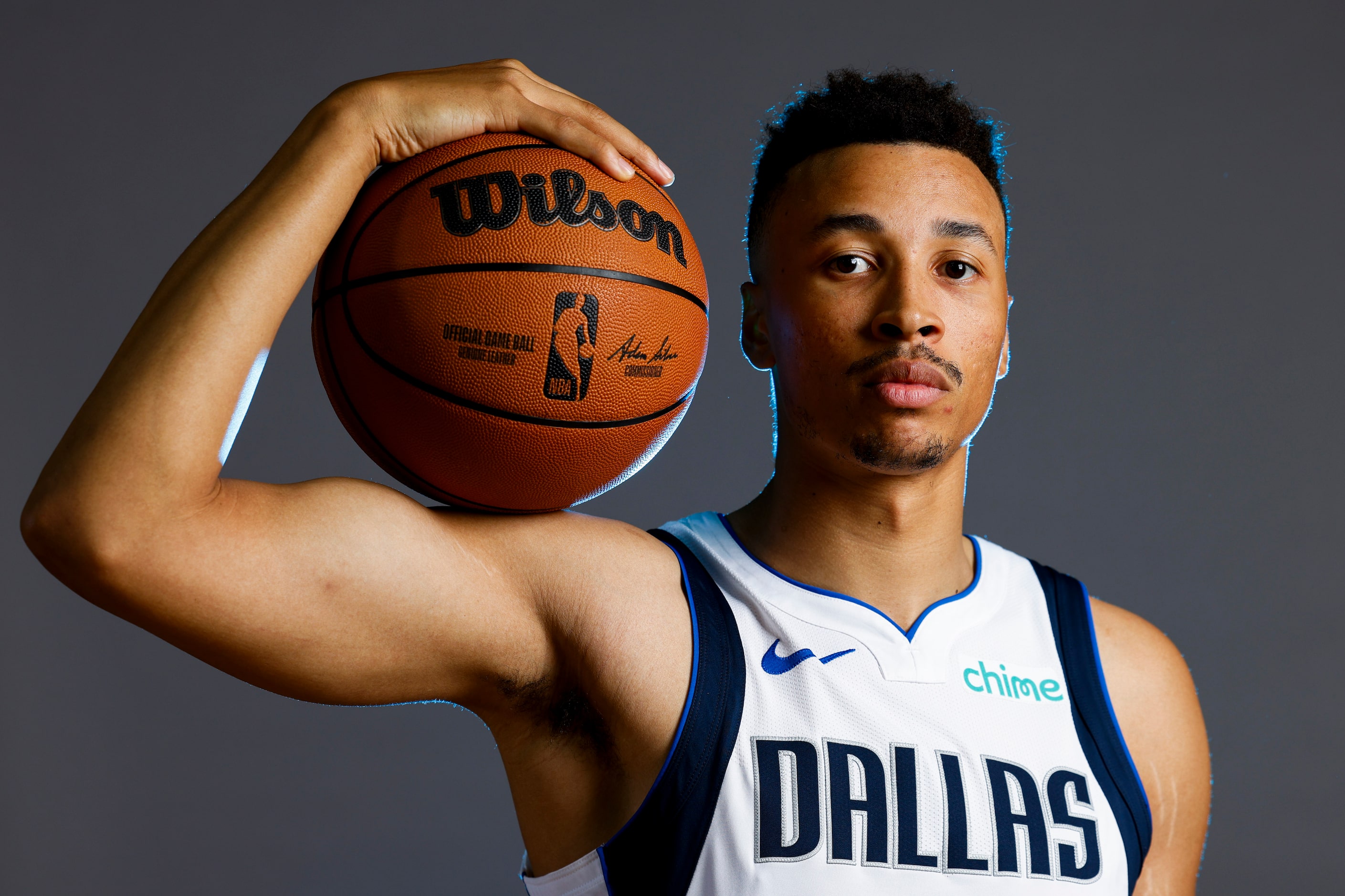 Dallas Mavericks’ Dante Exum poses for a photo during the media day on Friday, Sept. 29,...