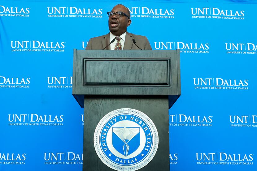 Texas State Senator Royce West speaks at the Texas Law Enforcement peer network update,...