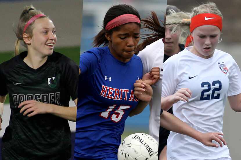 From left to right: Prosper's Hadley Murrell, Midlothian Heritage’s Rachel Allen and Frisco...