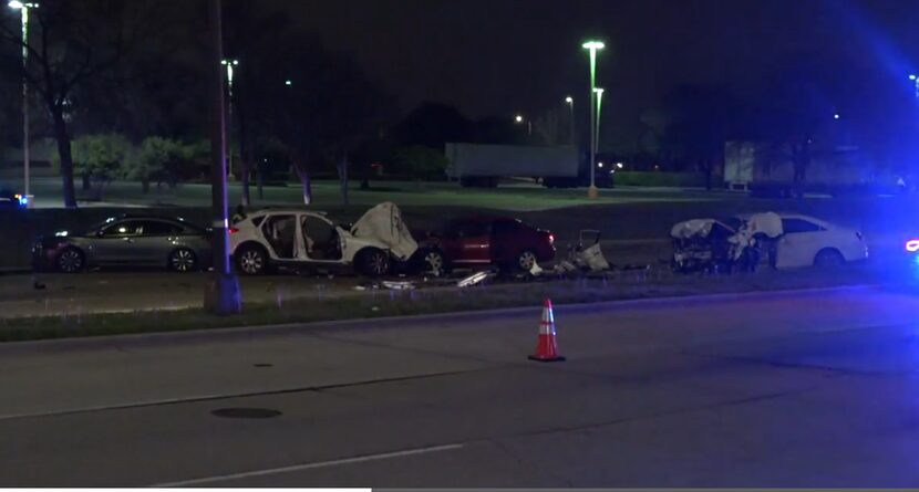 Several cars were severely damaged in the crash Thursday night. 