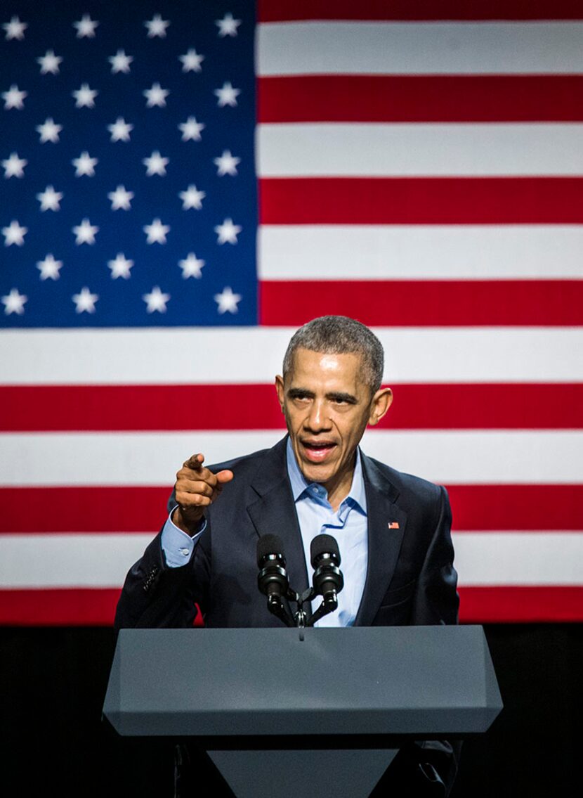  President Barack Obama speaks at a Democratic National Committee event at Gilley's Club...