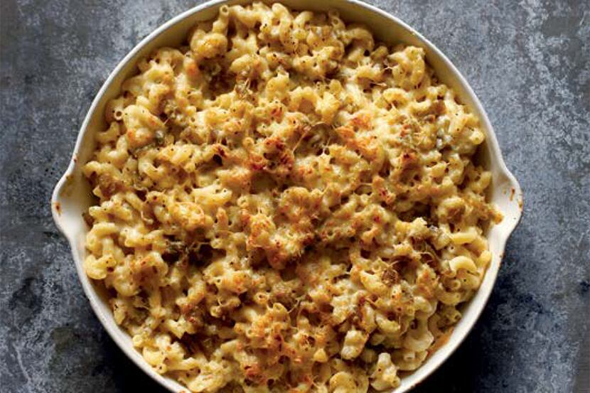 White Cheddar-Green Chile Mac and Cheese from 'Meatless in Cowtown,' the vegetarian cookbook...
