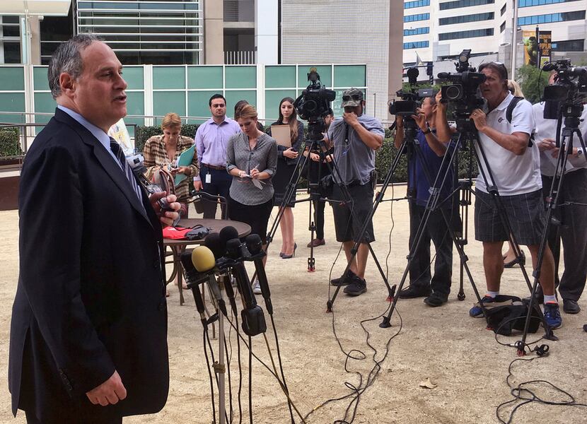 American Civil Liberties Union attorney Lee Gelernt addressed reporters after a hearing in...