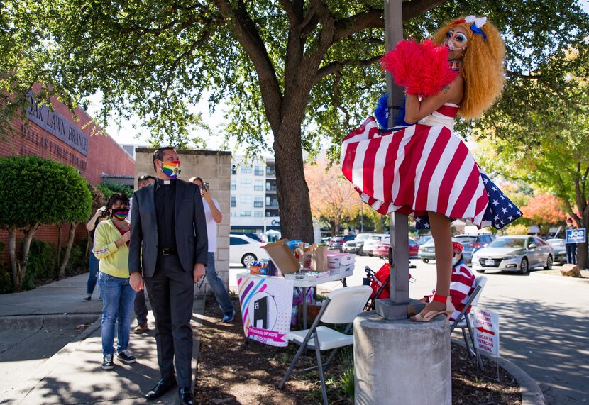 Local drag queen Kylee O’Hara performed American by RuPaul as part of Joy to the Polls at...