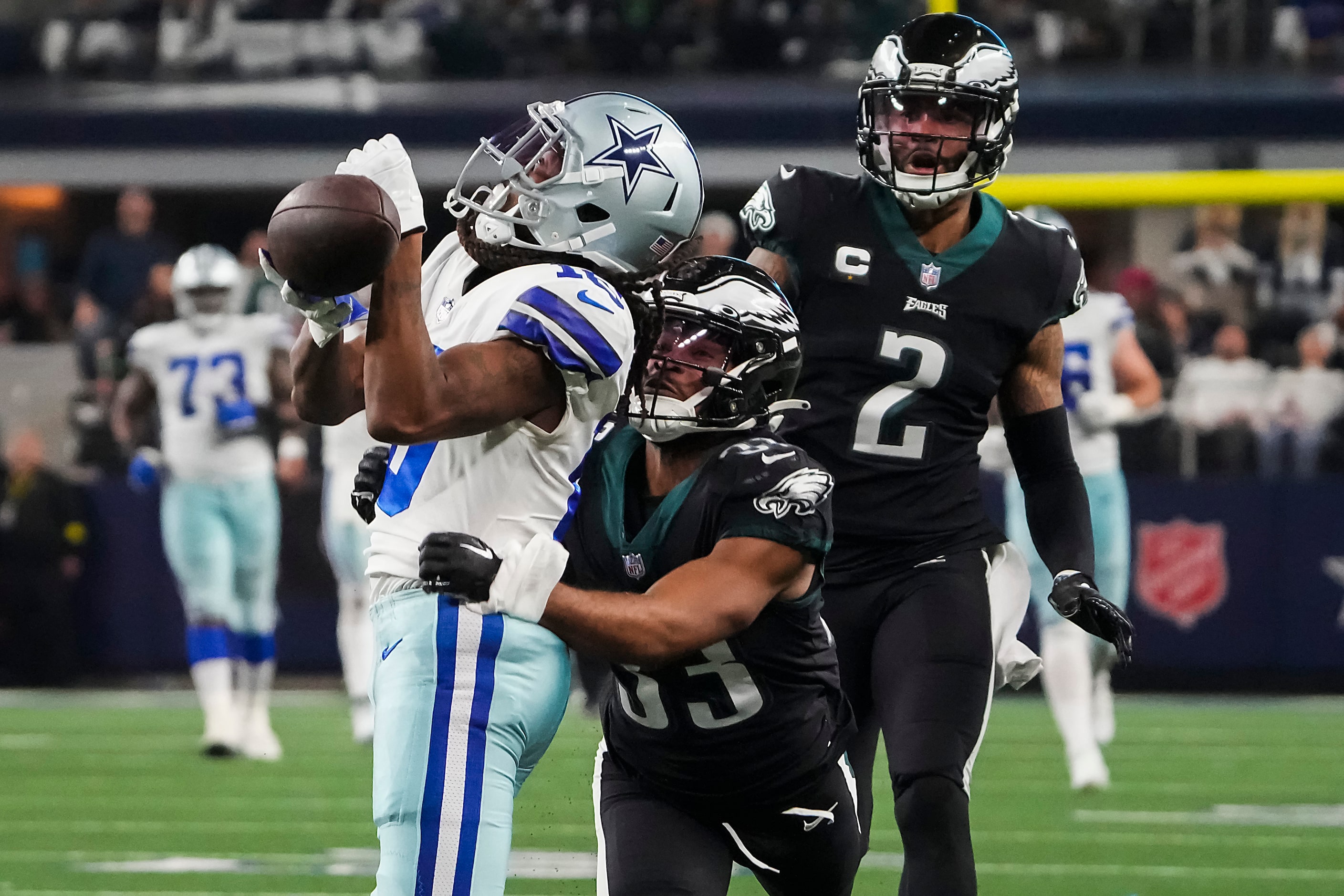 Dallas Cowboys wide receiver T.Y. Hilton (16) hauls in a 52-yard pass as Philadelphia Eagles...