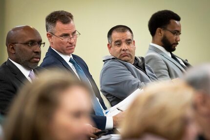 Dallas City Manager T.C. Broadnax (from left), Dallas Police Association President Mike...