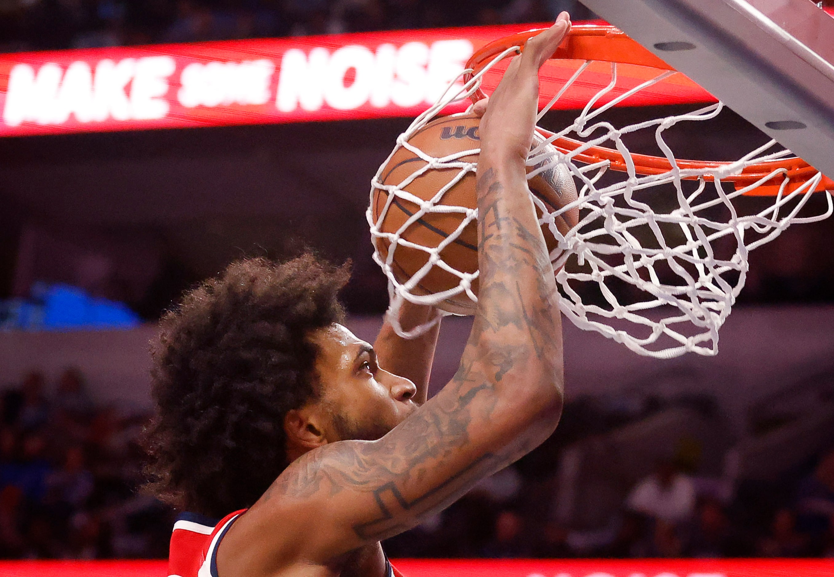 Washington Wizards forward Marvin Bagley III (35) dunks the Dallas Mavericks during the...